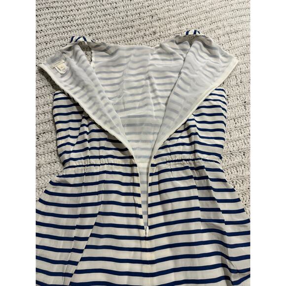 J. Crew Nautical Dress Silk Elastic Waist Striped Size 0 Blue White Sleeveless - Picture 9 of 10